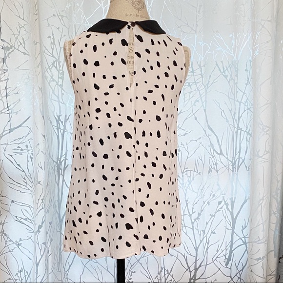 Wildfox white black polka dot spot print collared tank top sleeveless blouse - Picture 3 of 8